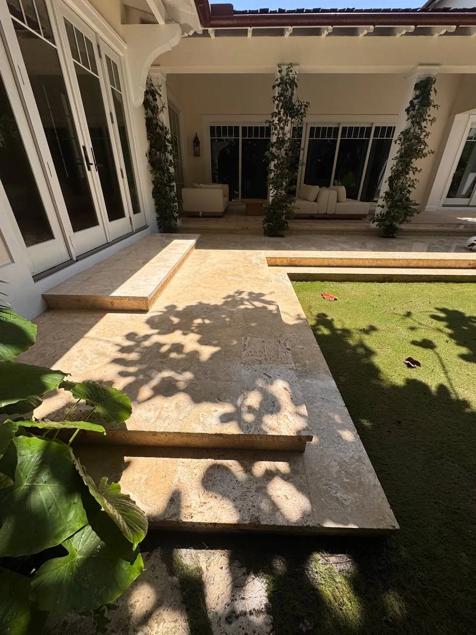 Travertine steps and patio, after